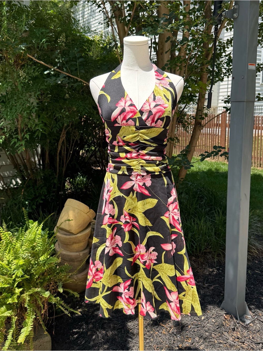 Speechless Black One-Shoulder Floral Dress with Pink & Green Print